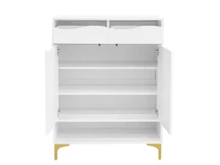 Móvel De Arrumação|Sapateira|Hauss Spole Sapateira moderna com 2 gavetas e 2 portas 80×35×105 cm Amplo espaço de arrumação com luzes LED Branco