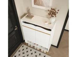 Móvel De Arrumação|Sapateira|Hauss Spole Sapateira moderna com 2 gavetas e 2 portas 80×35×105 cm Amplo espaço de arrumação com luzes LED Branco