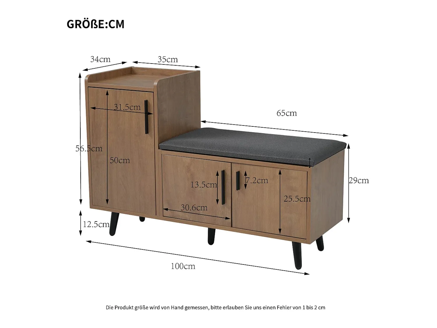 Móvel De Arrumação|Sapateira|Merax Sapateira moderna com 3 portas e almofada - pernas e puxadores de metal - cor natural - 100 x 34 x 69 cm Natural claro