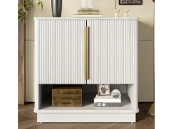 Sale Merax Sapateira moderna com 2 portas e compartimento aberto - 60 x 40 x 61 cm - puxadores dourados - MDF - branca Branco