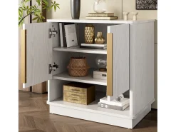 Sale Merax Sapateira moderna com 2 portas e compartimento aberto - 60 x 40 x 61 cm - puxadores dourados - MDF - branca Branco