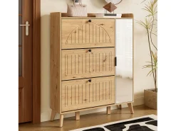 Hot Merax Sapateira moderna com espelho e portas de abrir + prateleira - 110 x 24 x 137,5 cm - MDF - cor natural Natural claro