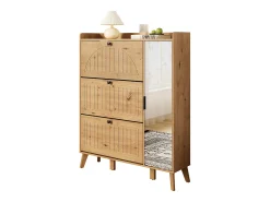 Hot Merax Sapateira moderna com espelho e portas de abrir + prateleira - 110 x 24 x 137,5 cm - MDF - cor natural Natural claro