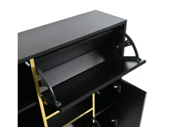 Móvel De Arrumação|Sapateira* Sapateira moderna com frentes brilhantes, portas de prateleiras ajustáveis, LEDs coloridos, preta Preto