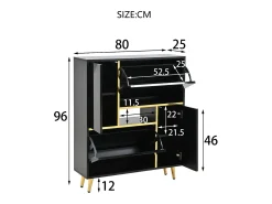 Móvel De Arrumação|Sapateira* Sapateira moderna com frentes brilhantes, portas de prateleiras ajustáveis, LEDs coloridos, preta Preto