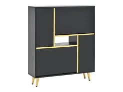 Móvel De Arrumação|Sapateira* Sapateira moderna com frentes brilhantes, portas de prateleiras ajustáveis, LEDs coloridos, preta Preto