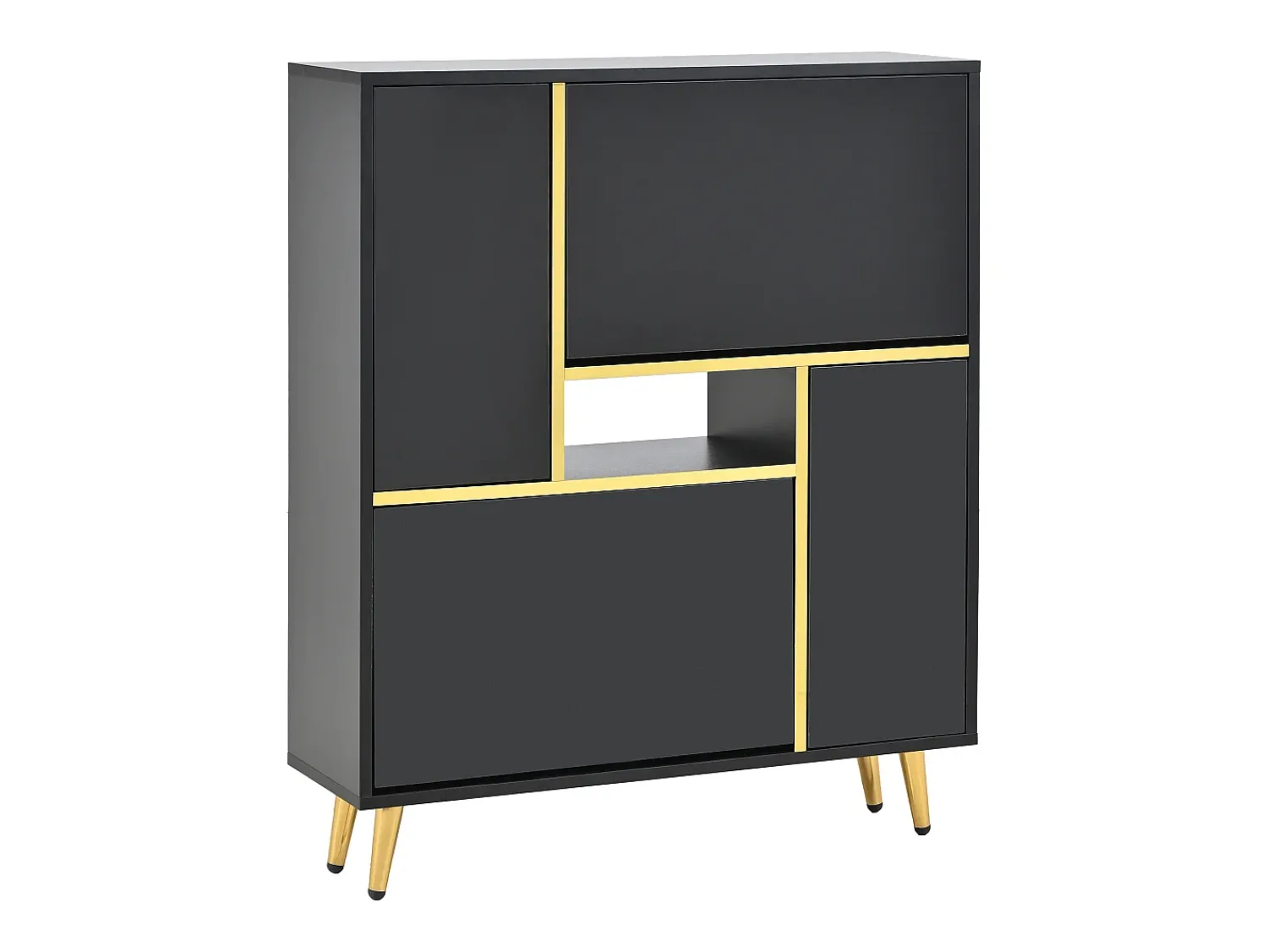 Móvel De Arrumação|Sapateira* Sapateira moderna com frentes brilhantes, portas de prateleiras ajustáveis, LEDs coloridos, preta Preto