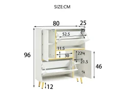Móvel De Arrumação|Sapateira| Sapateira moderna com frentes brilhantes, portas de prateleiras ajustáveis, LEDs coloridos, Branco