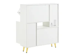 Móvel De Arrumação|Sapateira| Sapateira moderna com frentes brilhantes, portas de prateleiras ajustáveis, LEDs coloridos, Branco