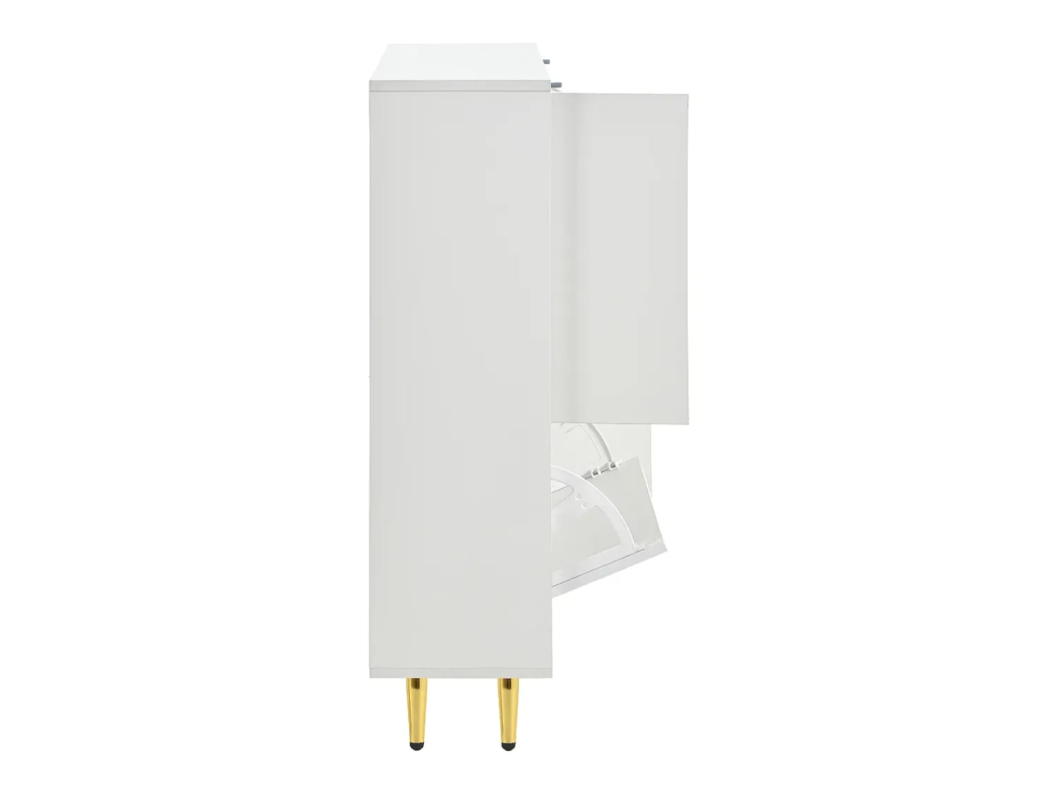 Móvel De Arrumação|Sapateira| Sapateira moderna com frentes brilhantes, portas de prateleiras ajustáveis, LEDs coloridos, Branco