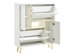 Móvel De Arrumação|Sapateira| Sapateira moderna com frentes brilhantes, portas de prateleiras ajustáveis, LEDs coloridos, Branco