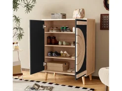 Móvel De Arrumação|Sapateira|Merax Sapateira moderna com portas redondas e geométricas - 76 x 37 x 98,5 cm - MDF - preta Preto
