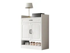 Clearance Merax Sapateira moderna com prateleiras ajustáveis + 1 gaveta + 2 portas - 75 x 36 x 95,5 cm - aglomerado - Branco