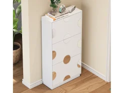 Móvel De Arrumação|Sapateira|Merax Sapateira moderna e exclusiva - 63 x 24 x 120 cm - com 3 portas + espelho redondo - MDF - branca Branco