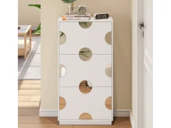 Móvel De Arrumação|Sapateira|Merax Sapateira moderna e exclusiva - 63 x 24 x 120 cm - com 3 portas + espelho redondo - MDF - branca Branco