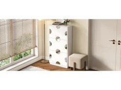 Móvel De Arrumação|Sapateira|Merax Sapateira moderna e exclusiva - 63 x 24 x 120 cm - com 3 portas + espelho redondo - MDF - branca Branco