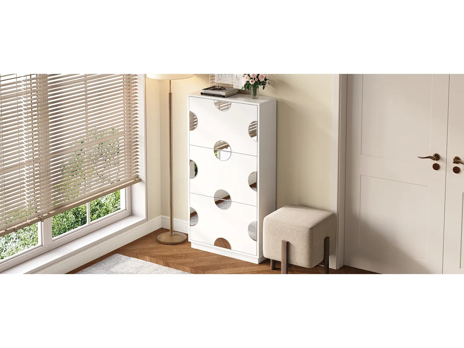 Móvel De Arrumação|Sapateira|Merax Sapateira moderna e exclusiva - 63 x 24 x 120 cm - com 3 portas + espelho redondo - MDF - branca Branco