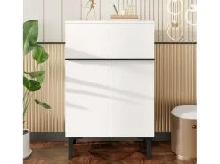 Discount Merax Sapateira moderna para hall de entrada - 60 x 34,5 x 95 cm - com 2 portas e prateleiras ajustáveis - aglomerado - branca Branco