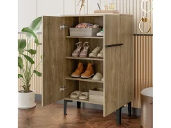Móvel De Arrumação|Sapateira|Merax Sapateira moderna para hall de entrada - 60 x 34,5 x 95 cm - com 2 portas + prateleiras ajustáveis - aglomerado - cor natural Natural claro