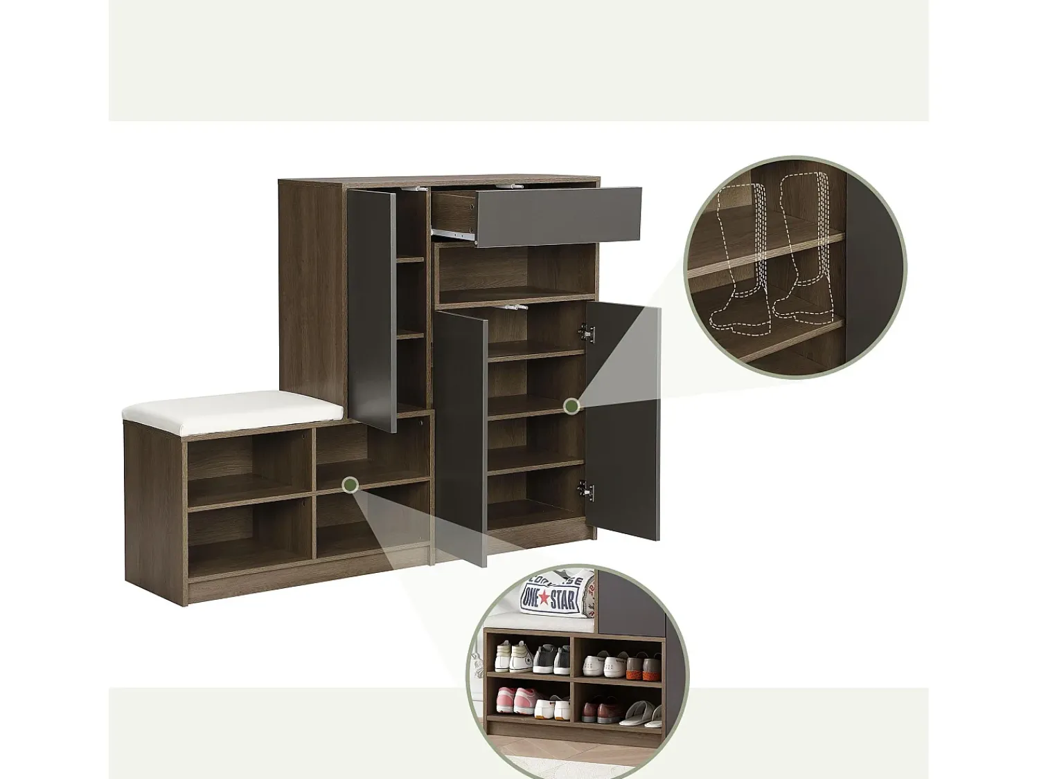 Móvel De Arrumação|Sapateira|ModernLuxe Sapateira multifuncional - com assento almofadado - grande espaço de arrumação - Preto
