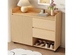 Discount Merax Sapateira móvel - 110 x 35 x 86 cm - com 2 gavetas + 1 porta - MDF - natural Natural claro