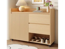 Discount Merax Sapateira móvel - 110 x 35 x 86 cm - com 2 gavetas + 1 porta - MDF - natural Natural claro