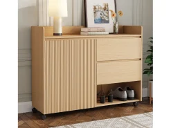 Discount Merax Sapateira móvel - 110 x 35 x 86 cm - com 2 gavetas + 1 porta - MDF - natural Natural claro