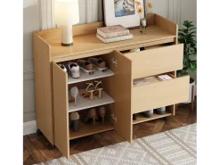 Discount Merax Sapateira móvel - 110 x 35 x 86 cm - com 2 gavetas + 1 porta - MDF - natural Natural claro