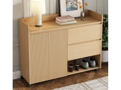Discount Merax Sapateira móvel - 110 x 35 x 86 cm - com 2 gavetas + 1 porta - MDF - natural Natural claro