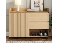 Discount Merax Sapateira móvel - 110 x 35 x 86 cm - com 2 gavetas + 1 porta - MDF - natural Natural claro