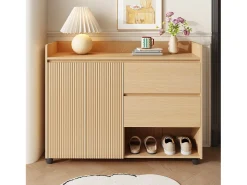 Discount Merax Sapateira móvel - 110 x 35 x 86 cm - com 2 gavetas + 1 porta - MDF - natural Natural claro