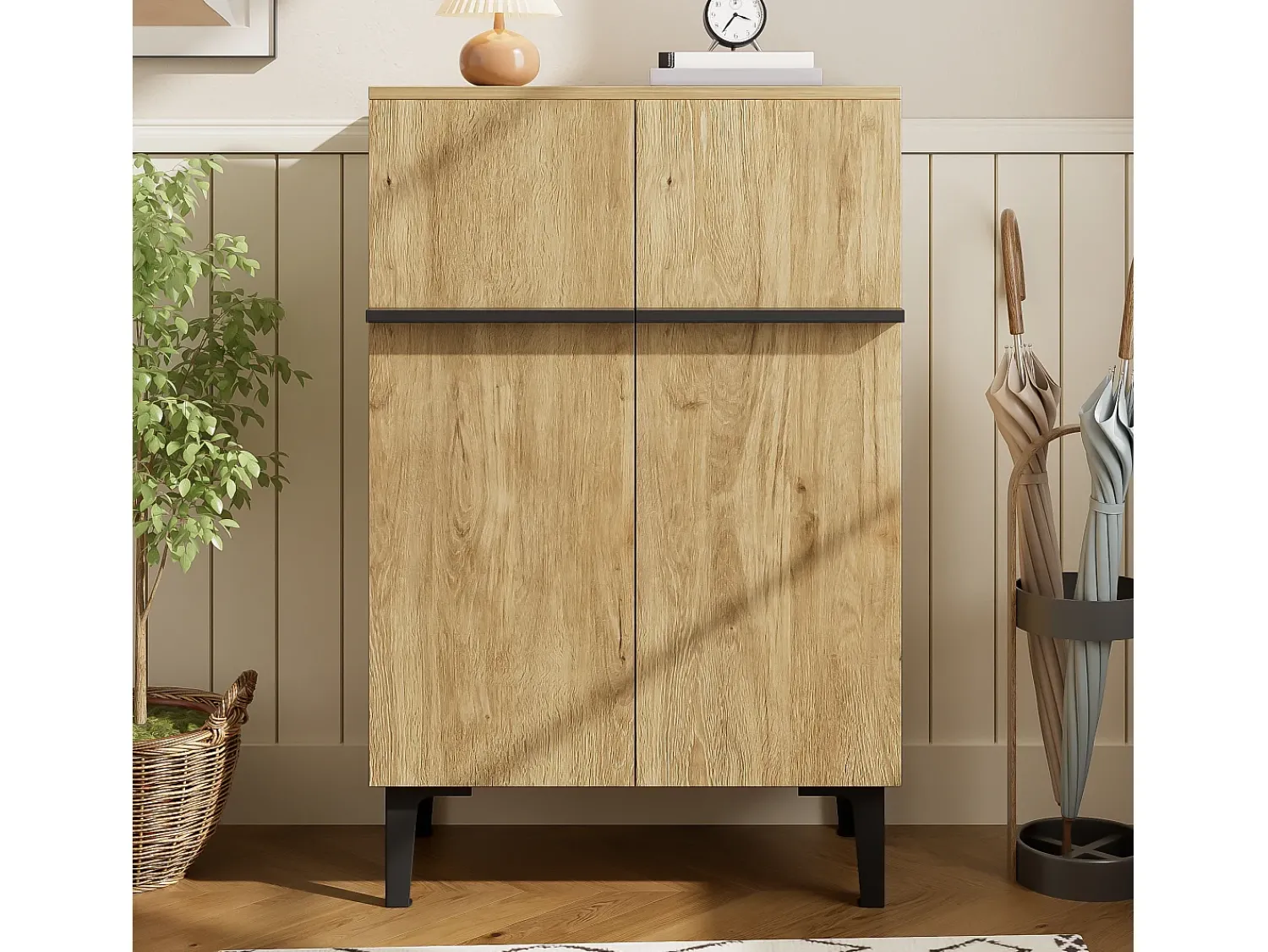 Móvel De Arrumação|Sapateira|Hauss Spole Sapateira na cor madeira com 2 portas - prateleiras ajustáveis 60 × 34,5 x 95 cm Natural claro