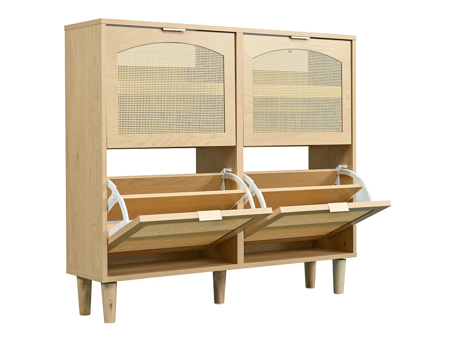 Móvel De Arrumação|Sapateira|Hauss Spole Sapateira natural clara com 4 portas, puxadores em metal 100x25x90,3cm Natural claro