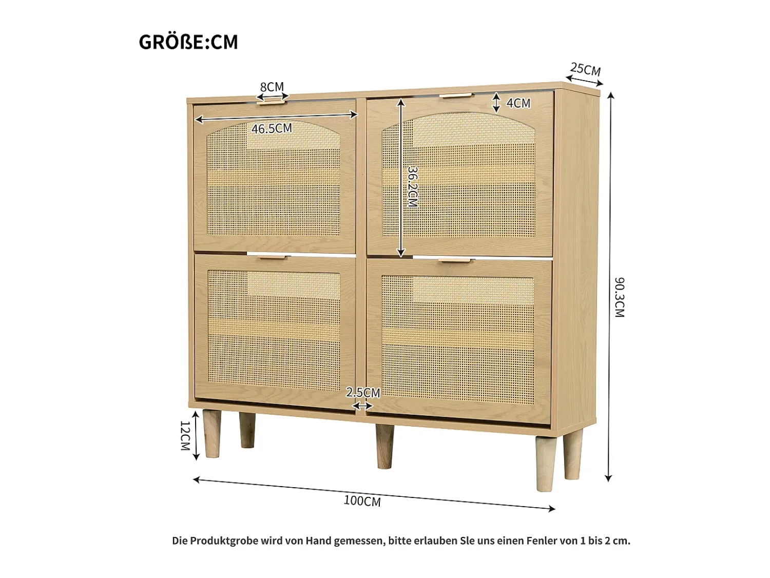 Móvel De Arrumação|Sapateira|Hauss Spole Sapateira natural clara com 4 portas, puxadores em metal 100x25x90,3cm Natural claro