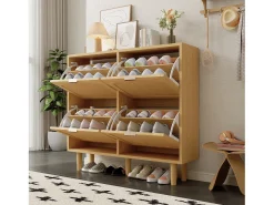 Móvel De Arrumação|Sapateira|Hauss Spole Sapateira natural clara com 4 portas, puxadores em metal 100x25x90,3cm Natural claro