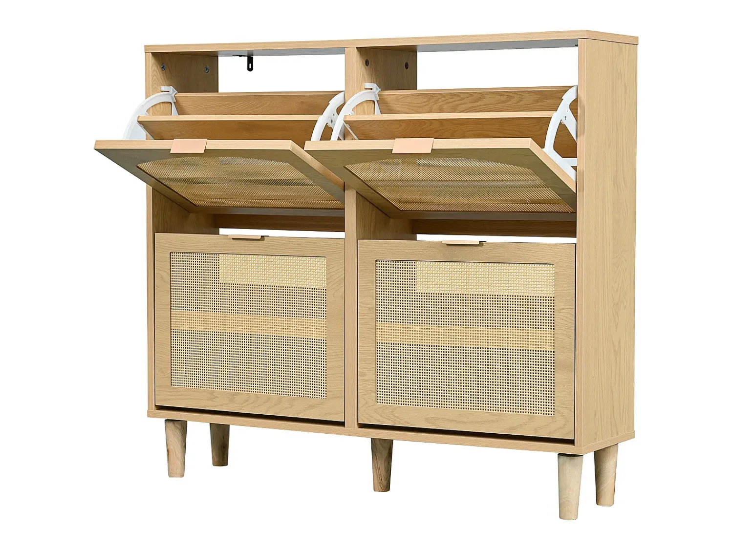 Móvel De Arrumação|Sapateira|Hauss Spole Sapateira natural clara com 4 portas, puxadores em metal 100x25x90,3cm Natural claro
