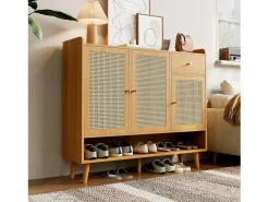 Móvel De Arrumação|Sapateira*Hauss Spole Sapateira natural com 3 portas em verga e 1 gaveta, puxador em metal 120x35x106cm Natural claro