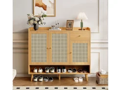 Móvel De Arrumação|Sapateira*Hauss Spole Sapateira natural com 3 portas em verga e 1 gaveta, puxador em metal 120x35x106cm Natural claro