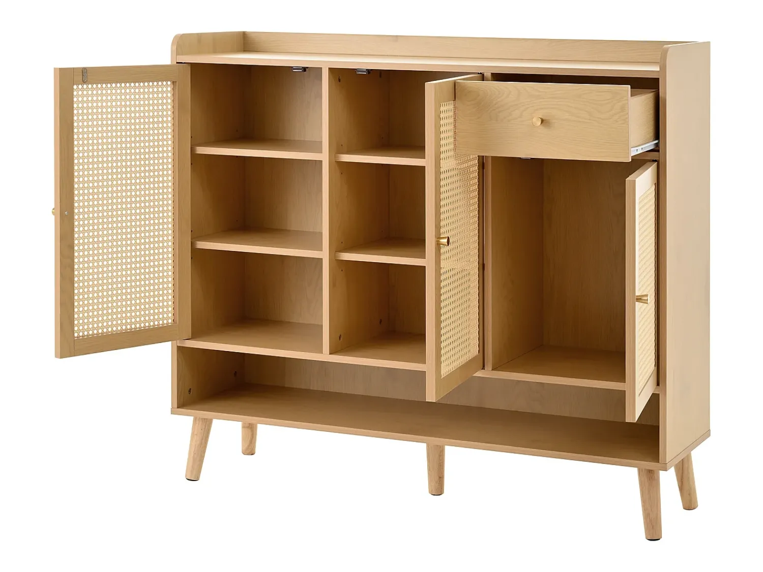 Móvel De Arrumação|Sapateira*Hauss Spole Sapateira natural com 3 portas em verga e 1 gaveta, puxador em metal 120x35x106cm Natural claro