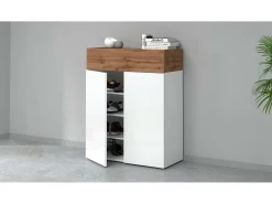 Móvel De Arrumação|Sapateira*Dmora Sapateira Oliviero, Sapateira com 3 portas,Armário de entrada multifuncional, 76x38h100 cm, Branco e Carvalho Castanho