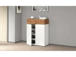 Móvel De Arrumação|Sapateira*Dmora Sapateira Oliviero, Sapateira com 3 portas,Armário de entrada multifuncional, 76x38h100 cm, Branco e Carvalho Castanho
