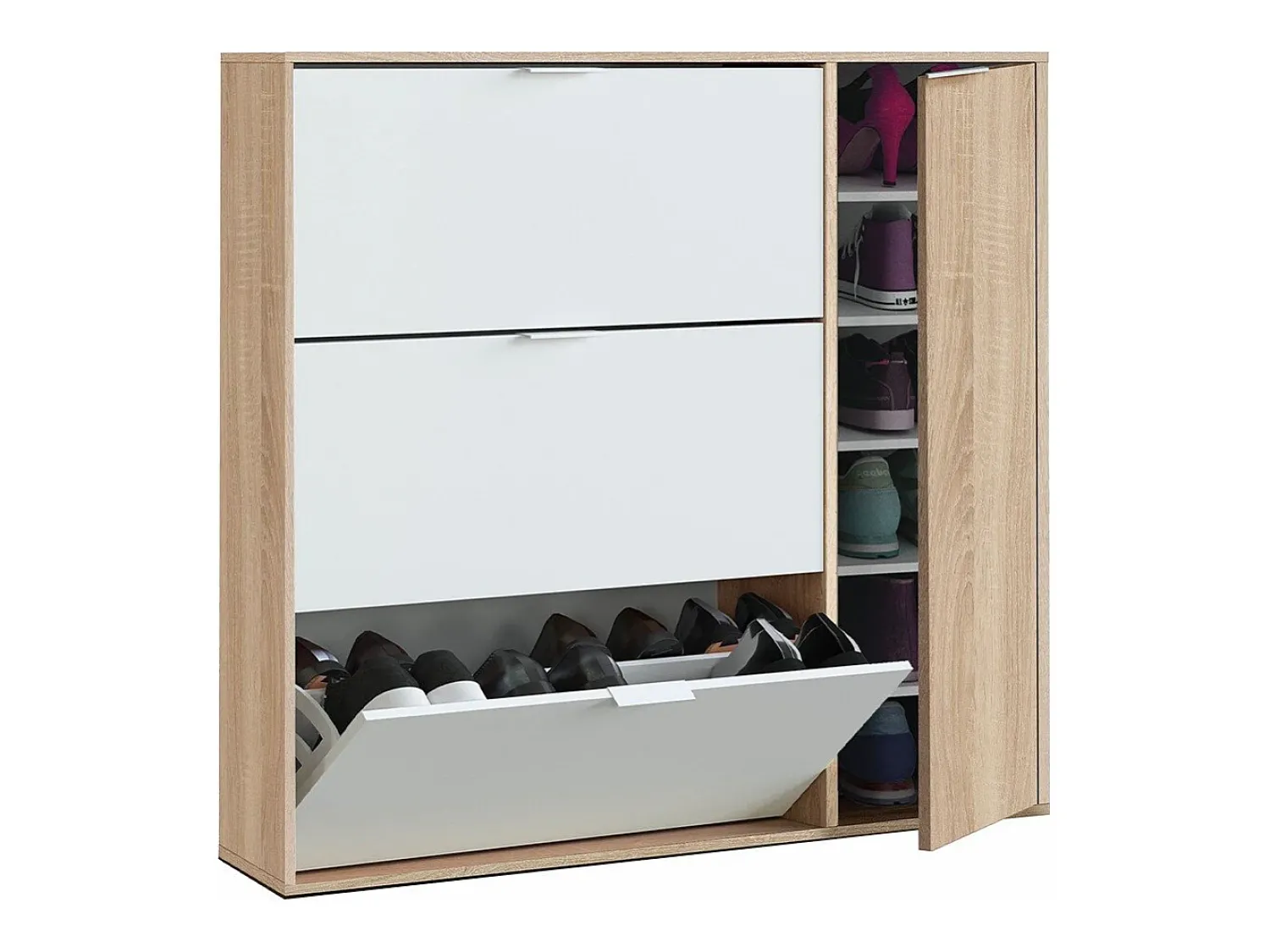 Móvel De Arrumação|Sapateira|Calicosy Sapateira para corredor de classe Branco/Carvalho 115x106x22 cm Bege / Branco