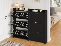 Móvel De Arrumação|Sapateira*Merax Sapateira para hall de entrada - 2 x 70 x 24 x 120 cm - com 6 compartimentos - MDF + aglomerado - preta Preto