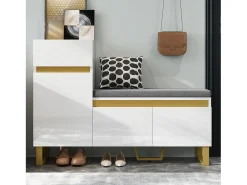 Móvel De Arrumação|Sapateira*Merax Sapateira para hall de entrada - 120 x 35 x 85 cm - com 2 portas + 1 gaveta + banco - MDF - branca Branco