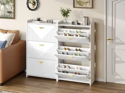 Móvel De Arrumação|Sapateira|Merax Sapateira para hall de entrada - 2 x 70 x 30 x 120 cm - com 3 portas basculantes - MDF - branca Branco