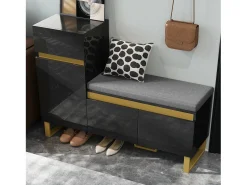 Móvel De Arrumação|Sapateira|Merax Sapateira para hall de entrada - 120 x 35 x 85 cm - com 2 portas + 1 gaveta + banco - MDF - preta Preto