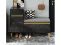 Móvel De Arrumação|Sapateira|Merax Sapateira para hall de entrada - 120 x 35 x 85 cm - com 2 portas + 1 gaveta + banco - MDF - preta Preto