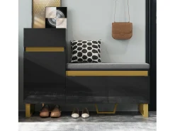 Móvel De Arrumação|Sapateira|Merax Sapateira para hall de entrada - 120 x 35 x 85 cm - com 2 portas + 1 gaveta + banco - MDF - preta Preto
