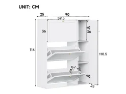 Merax Sapateira para hall de entrada/sala de estar - 90 x 25 x 114 cm - com 3 compartimentos + 1 porta - MDF + aglomerado - branca^ Móvel De Arrumação|Sapateira