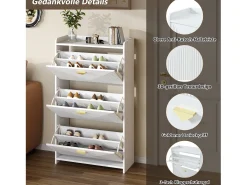 Móvel De Arrumação|Sapateira|Merax Sapateira para hall de entrada - 70 x 30 x 120 cm - com 3 portas basculantes - MDF - branca Branco